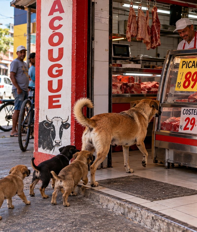 CADELA  PEDE COMIDA NO TALHO  (AÇOUGUE) - BRASIL